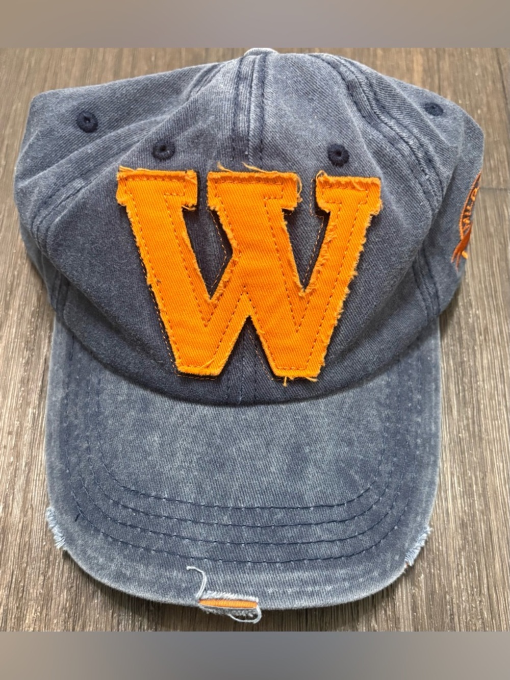 SHEIN Distressed “W” Baseball Cap Hat Blue Orange Adjustable - Picture 2 of 4